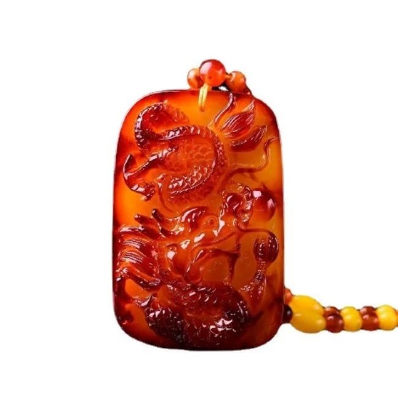 Hổ Phách Cũ Ong Đỏ Da Cung Hoàng Đạo Rồng Thương Hiệu Mặt Dây Chuyền Nam Nữ Đơn Giản Phù Hợp Với Thời Trang