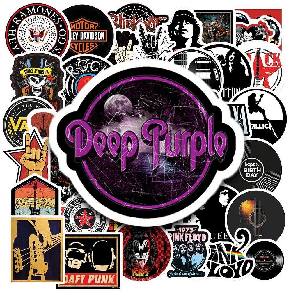 Hộp 50 Miếng Dán Nhãn Dán Hình ROCK BAND - Chống Thấm Nước Đa Năng Dùng Trang Trí Vali, Laptop, Tủ Lạnh
