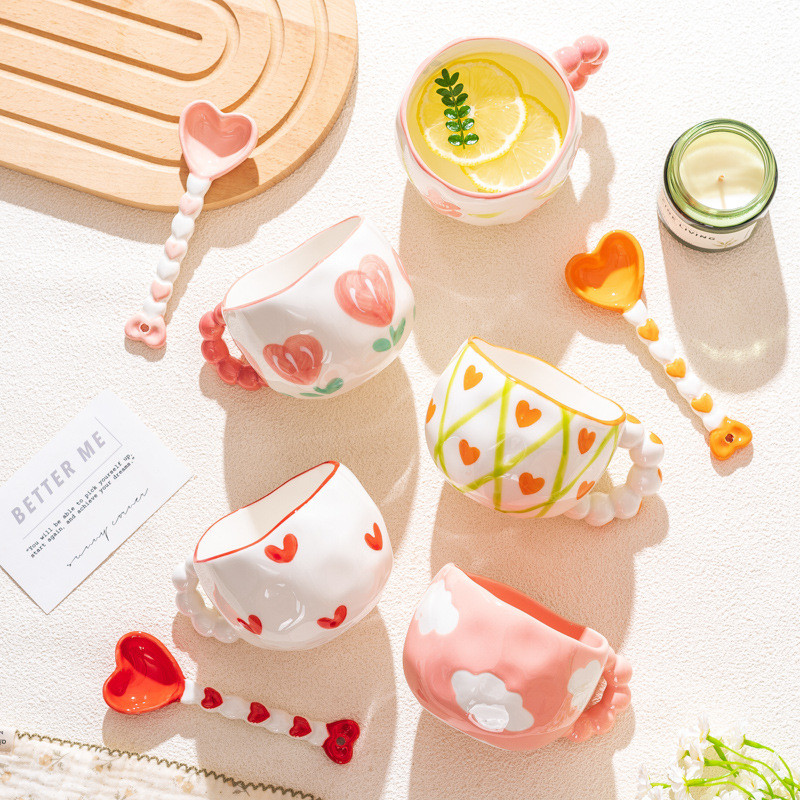 ✨Cốc gốm sứ vẽ tay có giá trị cao Cốc cà phê đính cườm tay sáng tạo Cốc nước trà chiều