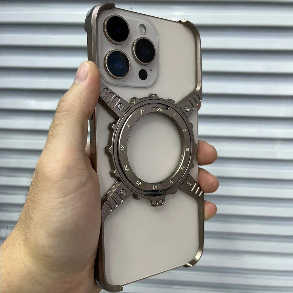 Kim Loại Từ Tính Dành Cho iphone 17 16 Pro Max Cover 16 Plus 15 14 13 Hợp Kim Nhôm Không Vành Cản Tích Hợp 360° Giá đỡ vô hình