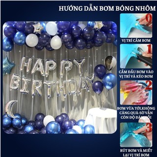 Set trang trí sinh nhật người lớn kiểu hàng quốc màu trắng đen SNNL-XANH ĐÊM 01,Bóng bay trang trí sinh nhật cho bé trai
