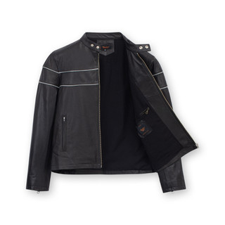 Áo da nam da dê Racer FTT Leather phối gân trắng tay khoá dáng suông AD216D40