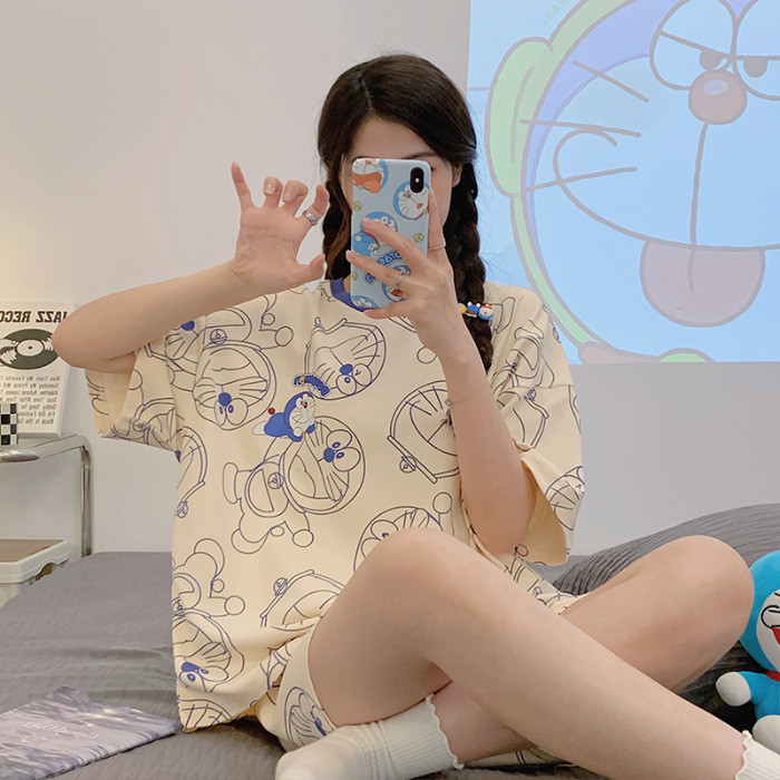 Bộ đồ ngủ nữ mùa hè Đông Nam Á Bộ quần Short ngắn tay mùa hè dành cho nữ Phim hoạt hình mới Quần áo nhà mỏng dễ thương Bán buôn