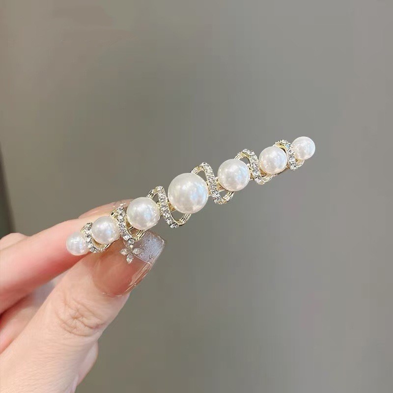 MAUROPOLI [Sẵn sàng] Tính khí Ngọc trai Pháp Kẹp ngang Tính khí Rỗng Kim cương giả Nửa mảnh Kẹp tóc Kẹp tóc Cảm giác cao cấp Mũ đội đầu