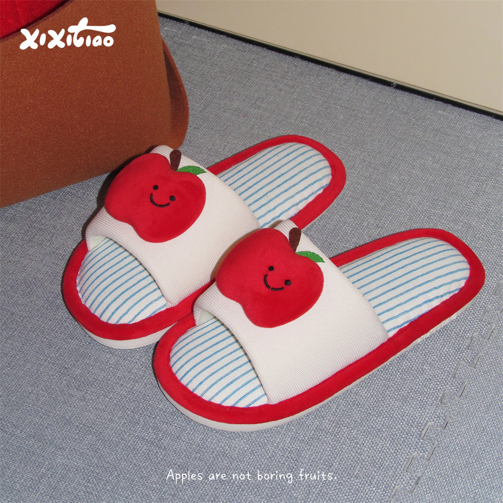 Vui Vẻ Mặt Cười Dép Apple Dép Cotton Phẳng Im Lặng Đế Mềm Giày Lót Sàn Vải Lanh Cotton Dép Bốn Mùa Dép Lanh Đa Năng Dép Đi Trong Nhà Dép Đi Trong Nhà Mồ Hôi @