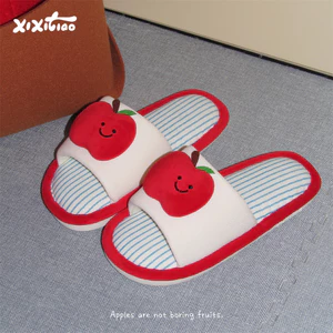 Vui Vẻ Mặt Cười Dép Apple Dép Cotton Phẳng Im Lặng Đế Mềm Giày Lót Sàn Vải Lanh Cotton Dép Bốn Mùa Dép Lanh Đa Năng Dép Đi Trong Nhà Dép Đi Trong Nhà Mồ Hôi @
