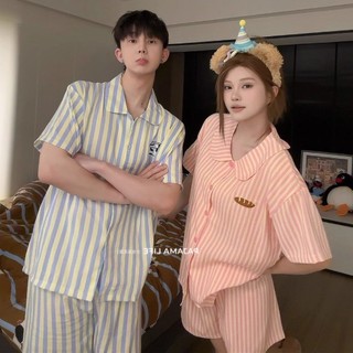 Bộ Đồ Ngủ Sọc Xanh Nữ Mùa Hè Mới Ins Phong Cách Nhật Bản Quần Short Tay Ngắn Sinh Viên Nhà Quần Áo Phù Hợp Với Áo Khoác Ngoài