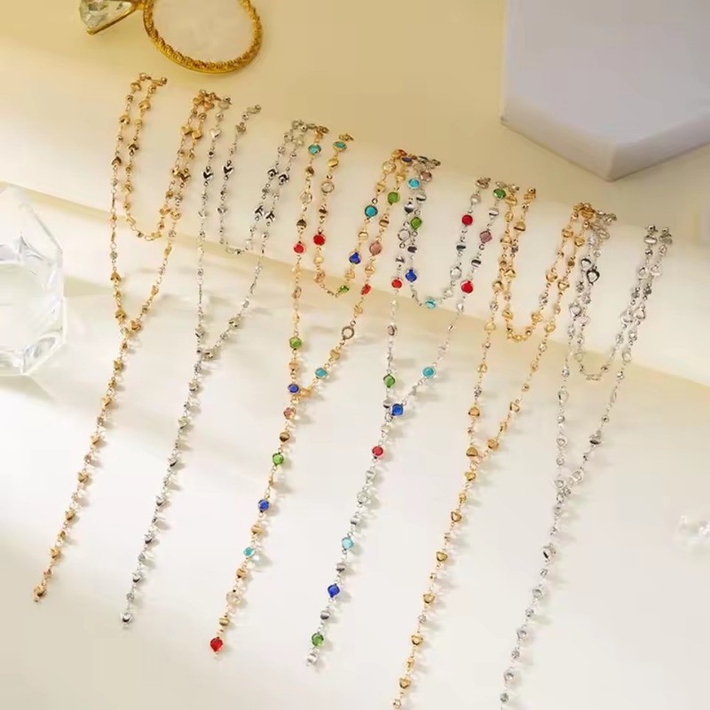 [GuuDuu] Vòng cổ Zircon pha lê sang trọng - Dây chuyền xương đòn hình chữ Y đầy màu sắc Bohemian - Trang sức tuyên bố Bohemian - Choker tua rua dài - Quà tặng trang sức cơ thể Y2K