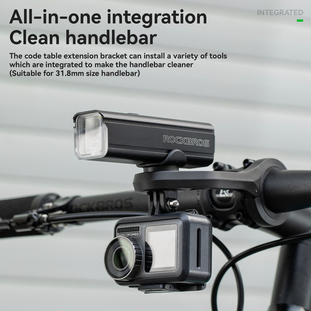 Đồng hồ bấm giờ gắn đèn Rockbros với giá đỡ Nylon tích hợp dành cho camera thể thao, tương thích với Garmin, Bryton, Wahoo
