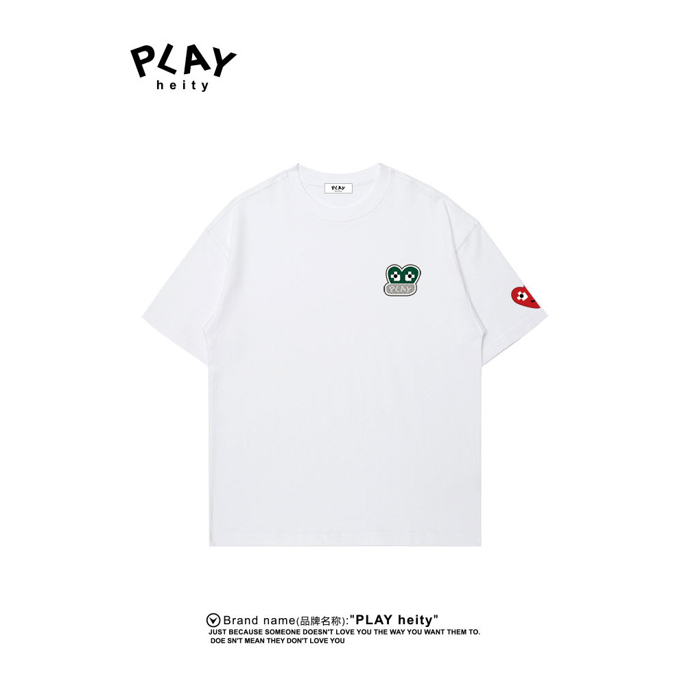 PLAY HEITY Áo thun ngắn tay nam nữ Cặp đôi mùa hè thêu tình yêu giản dị phù hợp với dáng rộng