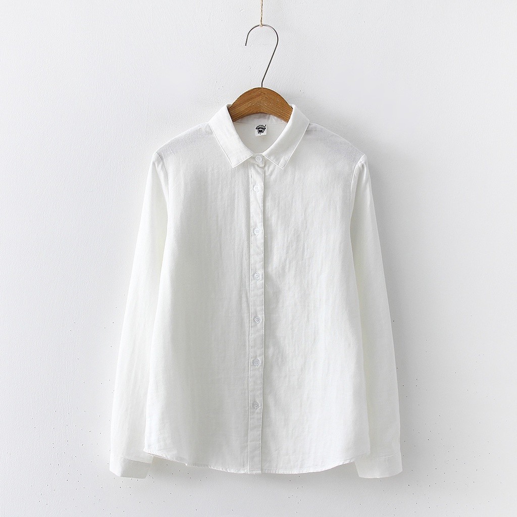 Áo sơ mi nữ Cotton cao cấp, sợi cotton hai lớp, màu trơn, thân thiện da, tay dài