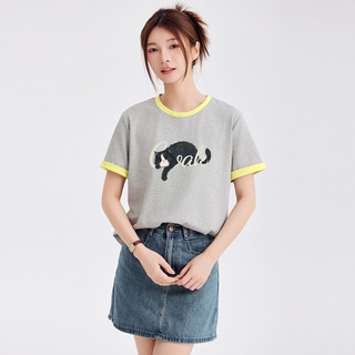 [MIZIQI] Áo thun cổ tròn in hình chính hãng dành cho nữ Áo thun ngắn tay màu tương phản