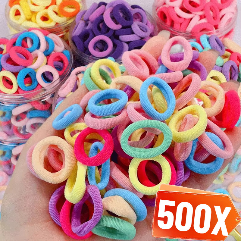 100-500 Chiếc Dây Buộc Tóc Cơ Bản Đầy Màu Sắc Cho Bé Gái Đuôi Ngựa Giữ - Dây Cao Su Co Giãn Thời Trang Cho Trẻ Em Phụ Kiện Tóc