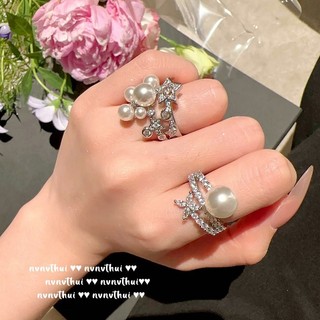 Nhẫn Nữ Ngọc Trai Ngôi Sao Đá Quý Nhẫn Nàng Tiên Cá Nước Mắt Nhẫn Mạ Vàng 18K Có Thể Điều Chỉnh Nhẫn Hoa Zircon Ngọc Trai Nữ Quà Tặng Giáng Sinh Cho Bạn Gái