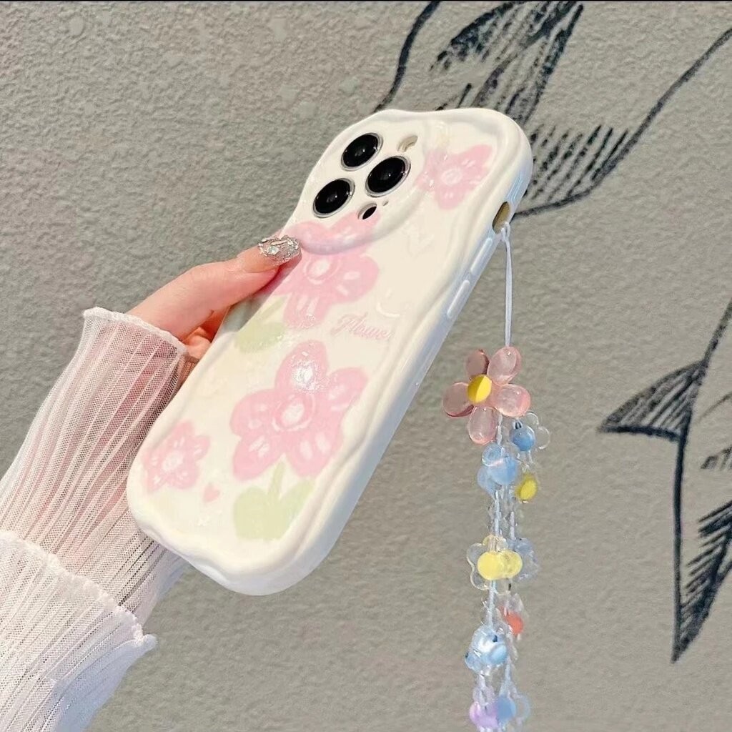 Ốp Điện Thoại Dây Xích Hoa Tulip Cho Samsung Galaxy A15 A55 A54 A35 A14 A23 A24 A34 A52 A53 A32 A13 A22 A25 A04 A04E A52S Ốp Điện Thoại Di Động 3D Sóng Cong Cạnh Vintage