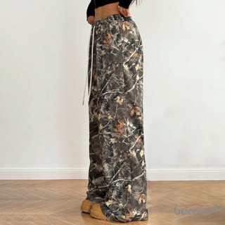 Quần Camo Ống Rộng Nữ Nhẹ Co Giãn Eo Ngụy Trang In Quần Rời Quần