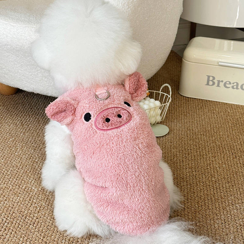 【Ready Stock】 Winter Clothes New Ins Style Fleece-lined Warm Pet Dog Cat Clothes Teddy Bichon VIP Cartoon Embroidered Vest nz2W
