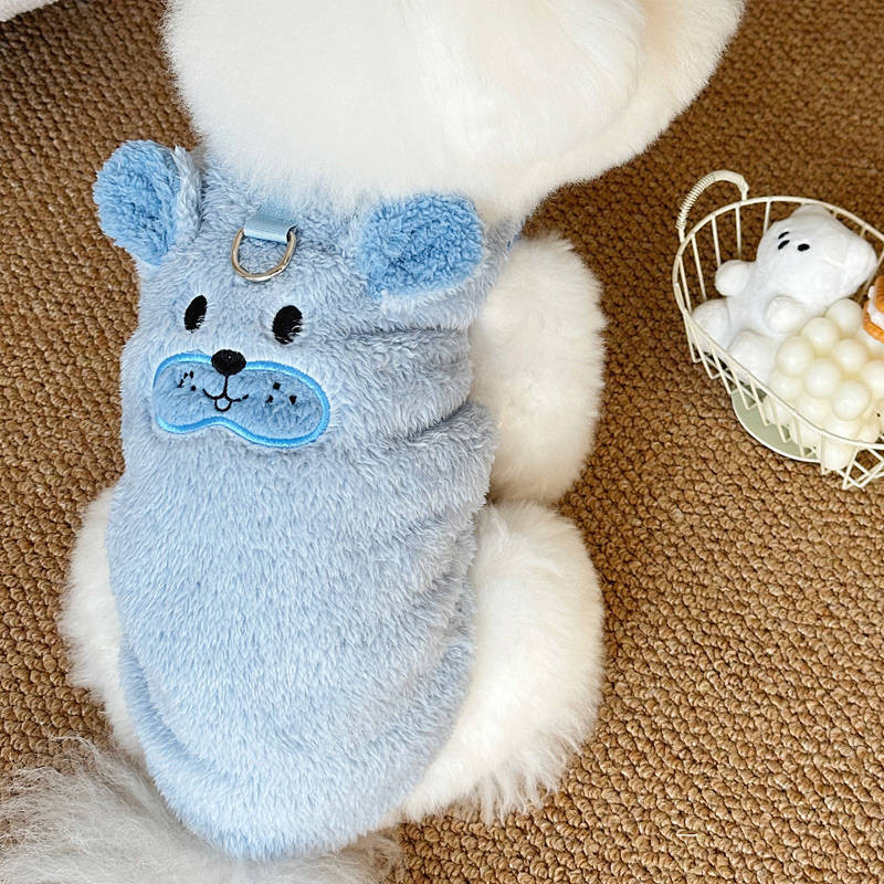 【Ready Stock】 Winter Clothes New Ins Style Fleece-lined Warm Pet Dog Cat Clothes Teddy Bichon VIP Cartoon Embroidered Vest nz2W