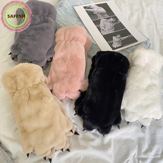 SAFENH 1 Đôi Mùa Đông Nữ Gấu Lòng Bàn Tay Paw Sang Trọng Găng Tay Người Yêu Sang Trọng Găng Tay Lông Tơ Paw Full Ngón Găng Tay Chứa Sang Trọng Bên Trong VN