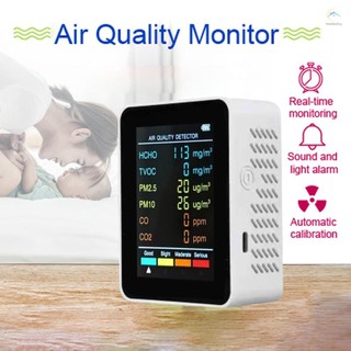 Trang chủ) 6 Trong 1 PM2.5 PM10 HCHO TVOC CO2 Máy dò chất lượng không khí đa chức năng CO Carbon Dioxide Formaldehyde Màn hình LCD Màn hình LCD Màn hình lớn Di động Văn phòng tại nhà Khách sạn Máy tính để bàn Air