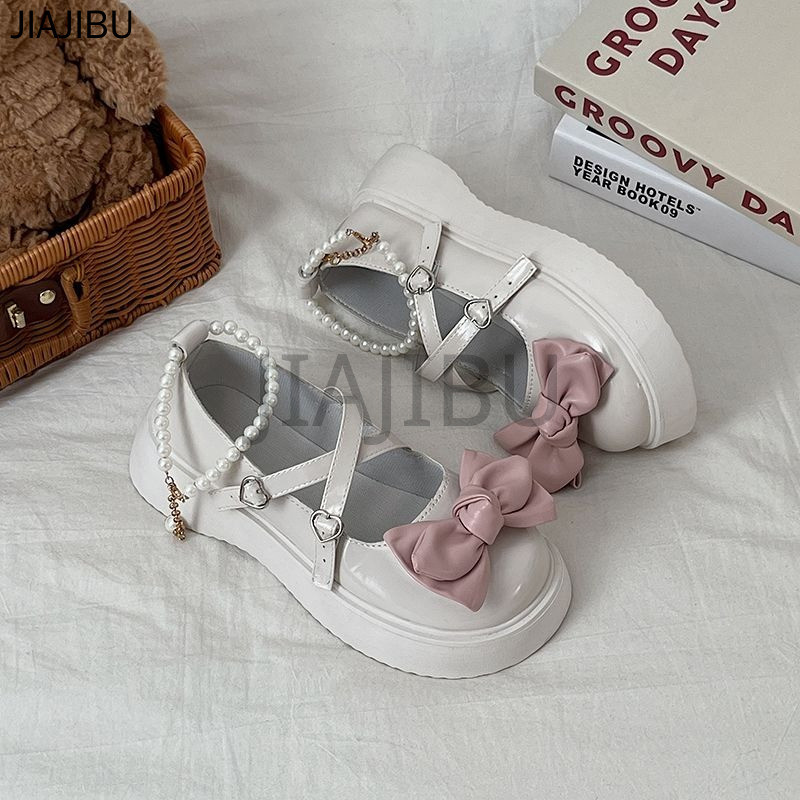 Size 34-45 Đồng Phục JK Nhật Bản Nơ Ngọt Ngào Giày Lolita 44 Giày Nữ Cỡ Lớn 43 Korean Fashion Beige Platform Mary Jane Shoes 42 Giày Da Mềm Đế Mềm Khóa Hình Trái Tim Phong Cách Anh Quốc Giày Đi Học Khóa Đôi Màu Đen Princess Style Cosplay Doll Shoes