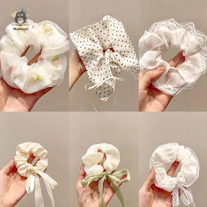 Nhẫn buộc tóc rộng viền ren in thanh lịch dành cho nữ Cô gái Dây buộc tóc ngọt ngào Dây buộc tóc đa năng dễ thương Phụ kiện tóc thời trang Mới