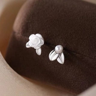 S925 Bạc Camellia Bông Tai Ngọc Trai Trang Sức Thời Trang Đơn Giản Quà Tặng Nữ