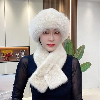Bộ khăn quàng cổ mùa đông SMILE, ấm áp màu trơn dày ấm áp, lông thú giả bảo vệ tai chống gió cho nữ