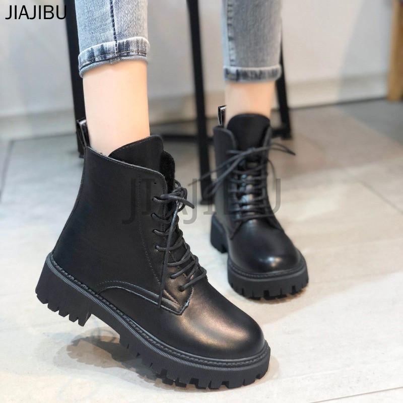 Size 34-45 Giày Bốt Martin Màu Đen Giản Dị Phong Cách Retro 44 Giày Nữ Cỡ Lớn Giày Bốt Đi Xe Máy Mũi Tròn Buộc Dây Chống Trượt Phong Cách Anh Quốc 43 Giày Bốt Mùa Đông Ấm Áp Korean Fashion Cosplay Platform Knight Boots 42 Giày Cao Bồi JK