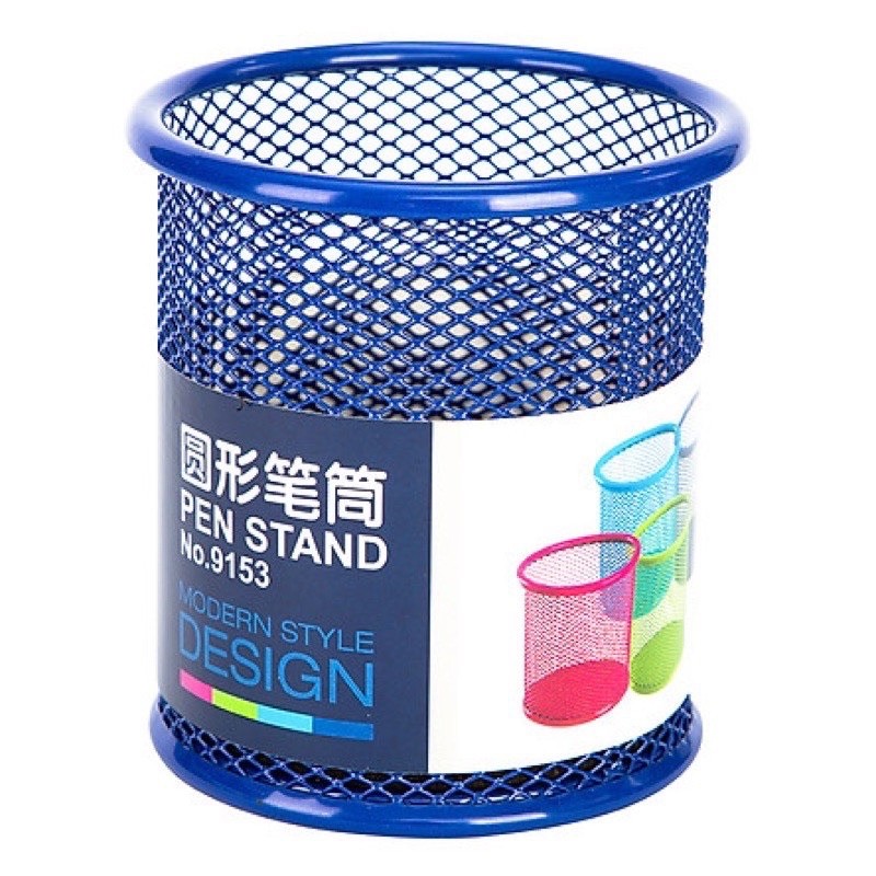 [ NGẪU NHIÊN ] Lon, cốc cắm bút, dụng cụ để bàn văn phong phẩm bằng lưới sắt kim loại DELI 9153. -
