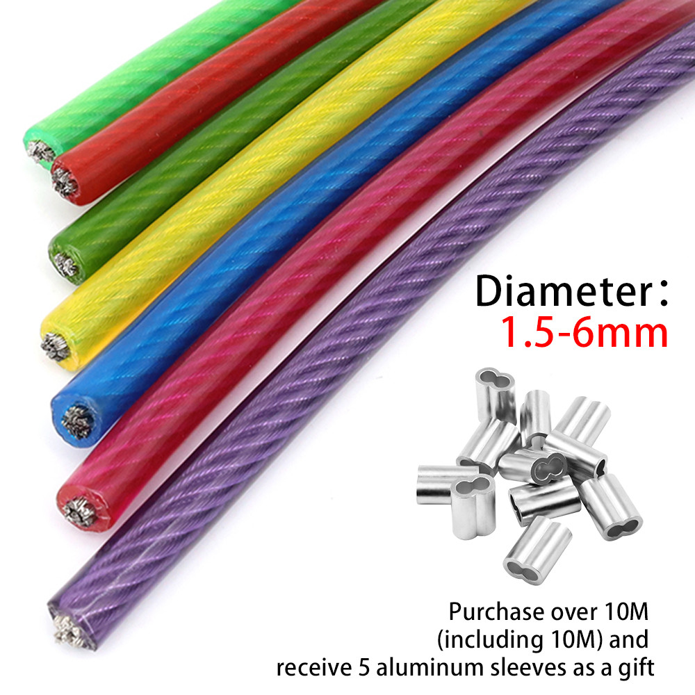 1M Dây Thép Với PVC Bọc Mềm Mại Mềm Mại Nhiều Màu Cáp Chiếu Sáng Trong Suốt Rèm Treo Dây 1 / 2 / 3 / 4 / 5 / 6mm
