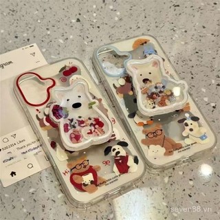 Ốp điện thoại giá đỡ chó con Tây Nguyên hoa hồng dùng cho iPhone 16/15promax/14 mẫu mới 13/12/11PRO thích hợp xsmax/xr sáng tạo plus chống rơi lỗ lớn bao toàn bộ vỏ bảo vệ SJX4