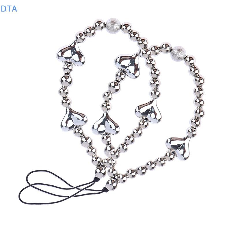 [Dta] 1Pc Màu Bạc Trái Tim Điện Thoại Quyến Rũ Nhựa Tình Yêu Đính Hạt Dây Cho Điện Thoại Nam Nữ Điện Thoại Di Động Ngắn Dây Móc Khóa PO