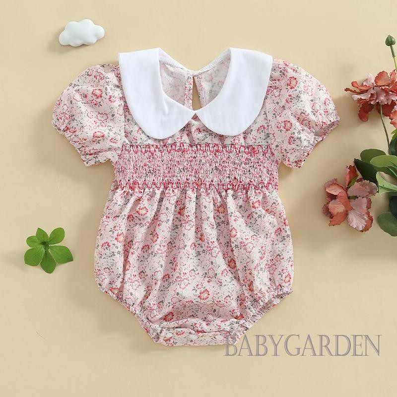 / / -Bộ Áo liền quần mùa hè cho bé gái Áo liền quần ngắn tay cổ búp bê in hoa Bộ đồ chơi sơ sinh