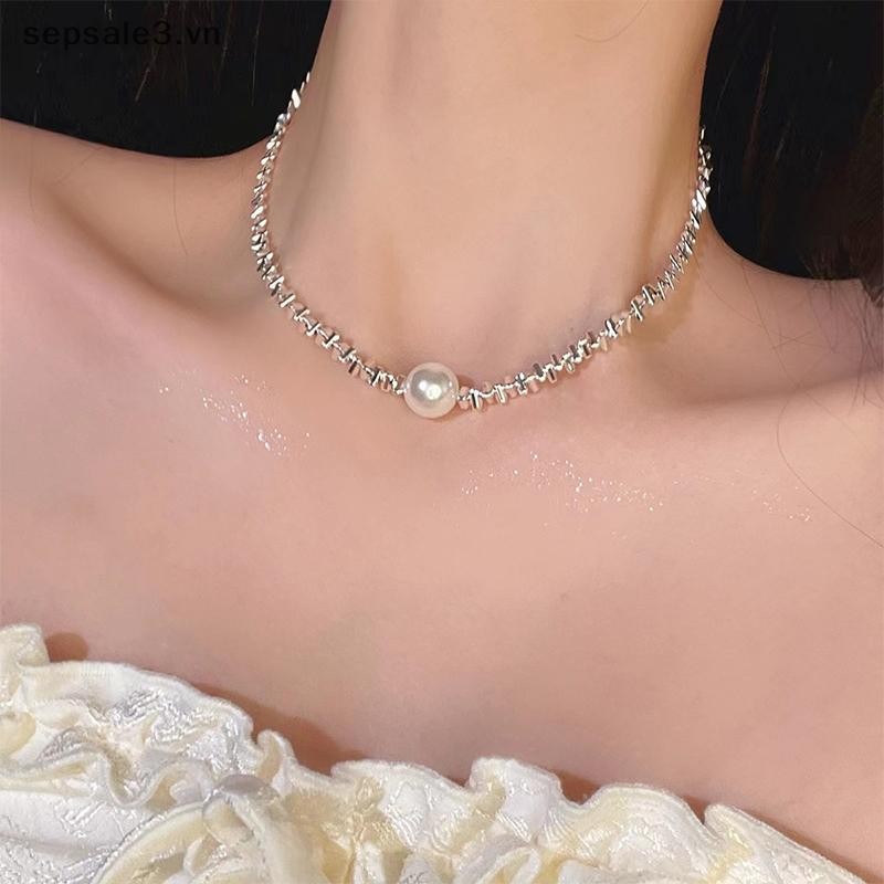 # Vn # Vòng cổ mặt dây chuyền ngọc trai bạc vỡ Dây chuyền Opal Nữ sáng bóng Tính khí Trang sức Vòng cổ Vòng cổ Vòng cổ Trang sức đám cưới Quà tặng sinh nhật.