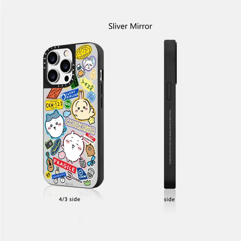 Casetify X Chiikawa Hành Lý Miếng Dán Ốp Lưng Từ Tính Hút Đen & Bạc Gương IPhone IPhone 16 15 14 13 12 Pro Max Plus Ốp Lưng Cứng Có Hộp Khắc logo