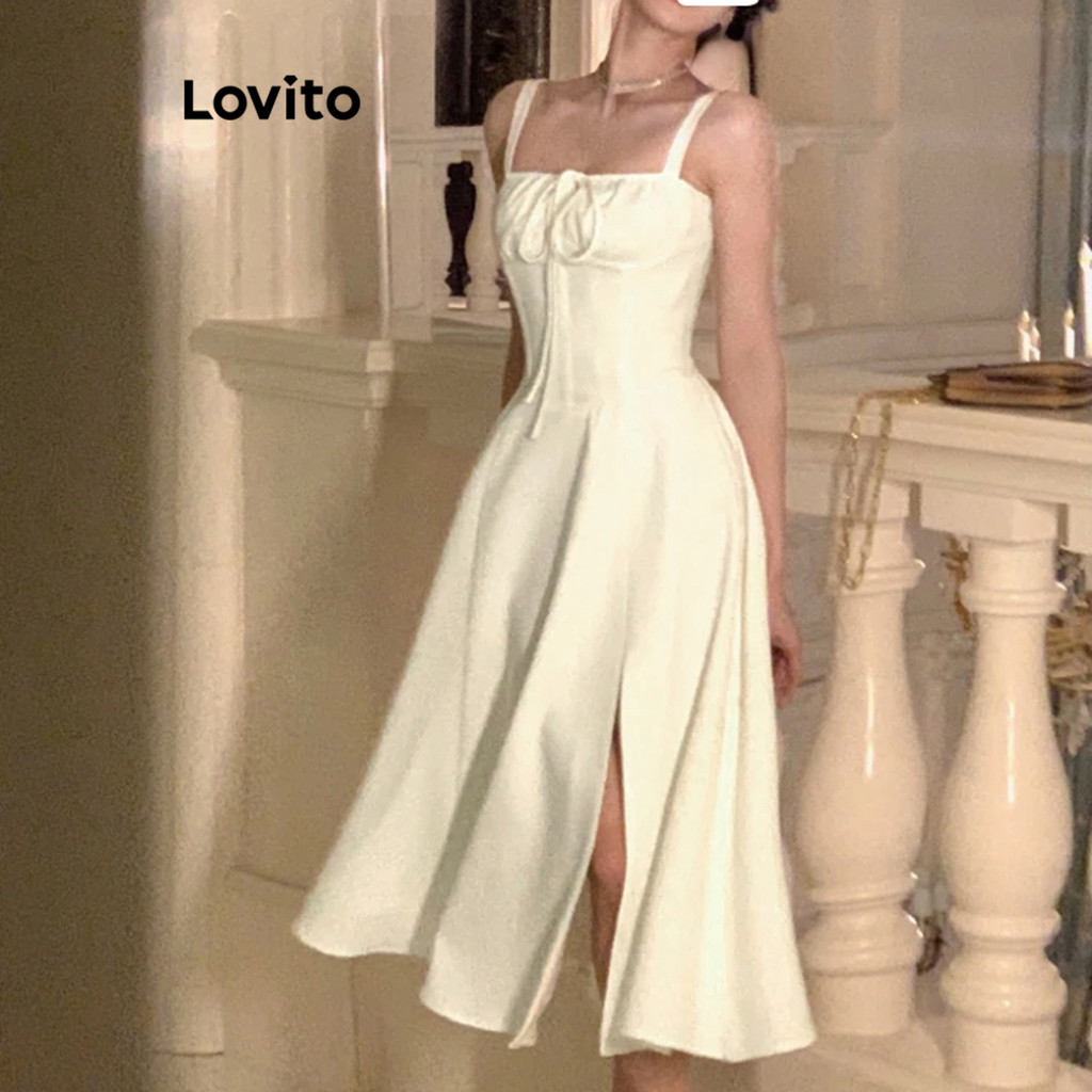 Ảnh Đầm Lovito cột dây lưng màu trơn thanh lịch cho nữ L74ED185(Nhiều màu) 2