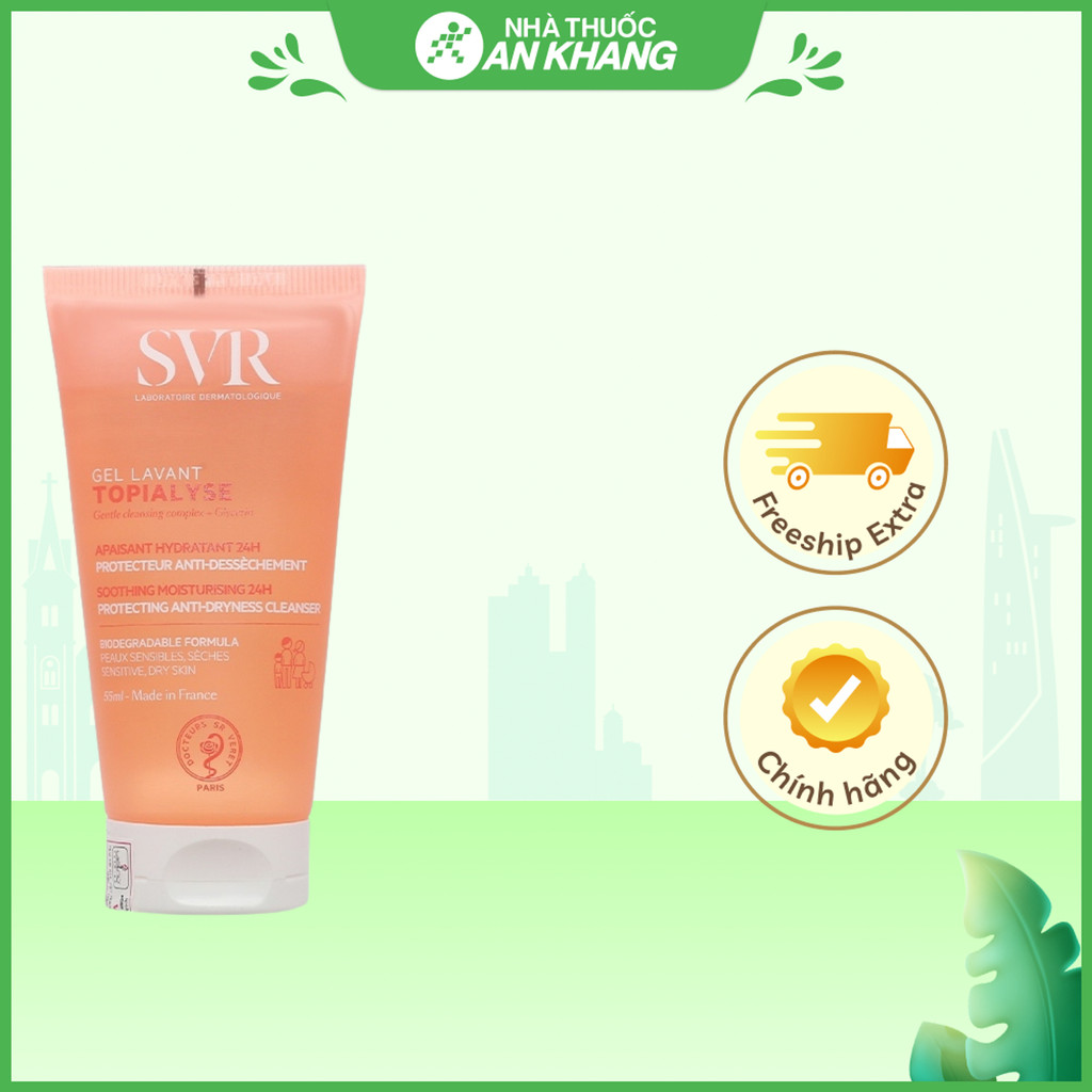 Gel rửa mặt SVR Topialyse Gel Lavant làm sạch, dưỡng ẩm cho da khô, da nhạy cảm tuýp 55ml