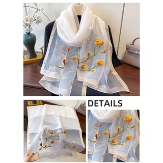Khăn len lụa Magnolia Khăn choàng thêu cổ điển Phong cách nhẹ nhàng Tất cả các trận đấu Gạc khăn trùm đầu cao cấp Hồi giáo