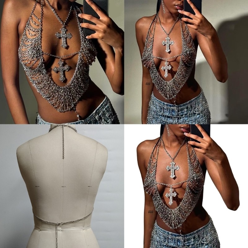 Dây Cổ Body Chain Quyến Rũ Cho Nữ Với Kim Cương Nhân Tạo Lấp Lánh - Phù Hợp Đi Biển Và Sự Kiện Âm Nhạc