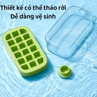 Khay Làm Đá Silicone Bình Nước Đá Viên 2 Trong 1 Nắp Nhấn Tiện Lợi Dễ Lấy Đá & Làm Sạch Nhanh Chóng