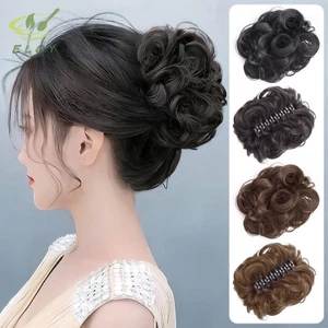 Bun Tóc Tổng Hợp Sống Động Như Thật Lộn Xộn Tóc Giả Hoa Bud Grip Kẹp Co Giãn Nữ Tóc Giả Miếng Lụa Nhiệt Độ Cao VN