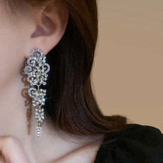 Châu Âu Mỹ Xuyên Biên Giới Siêu Nhấp Nháy Kim Cương Đính Hoa Tua Rua Bông Tai Nhẹ Sang Trọng Thoáng Mát Phong Cách Bông Tai Phóng Đại Cao Cấp