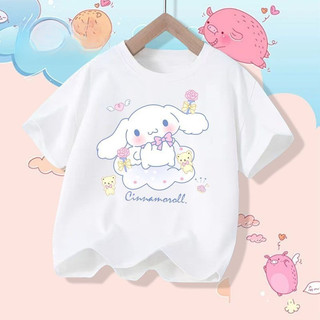 2025 Cinnamoroll Bé Gái Tay Ngắn Tee Hoạt Hình Dễ Thương Mùa Hè Trẻ Em Trang Phục Nhân Vật In Áo Thun