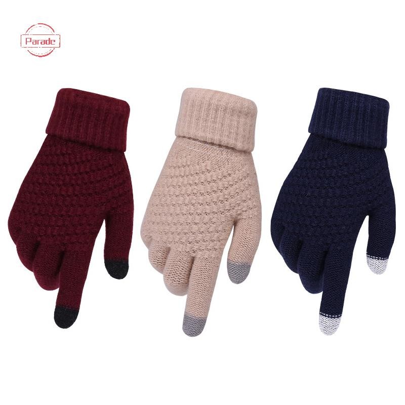Parade Mùa Đông Găng Tay Màn Hình Cảm Ứng Nam Nữ Ấm Áp Co Giãn Đan Găng Tay Giả Len Full Ngón Tay Guantes Móc Luvas Găng Tay Làm Dày VN