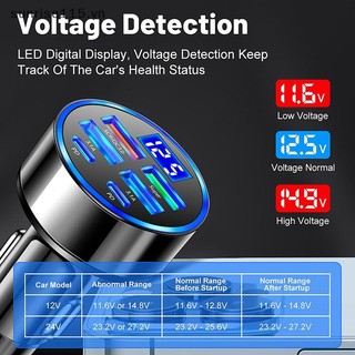 Bộ sạc xe hơi 6 cổng USB Type-C SSVN 100W với bộ chuyển đổi nguồn màn hình điện áp PD cho máy tính bảng điện thoại thông minh Android.