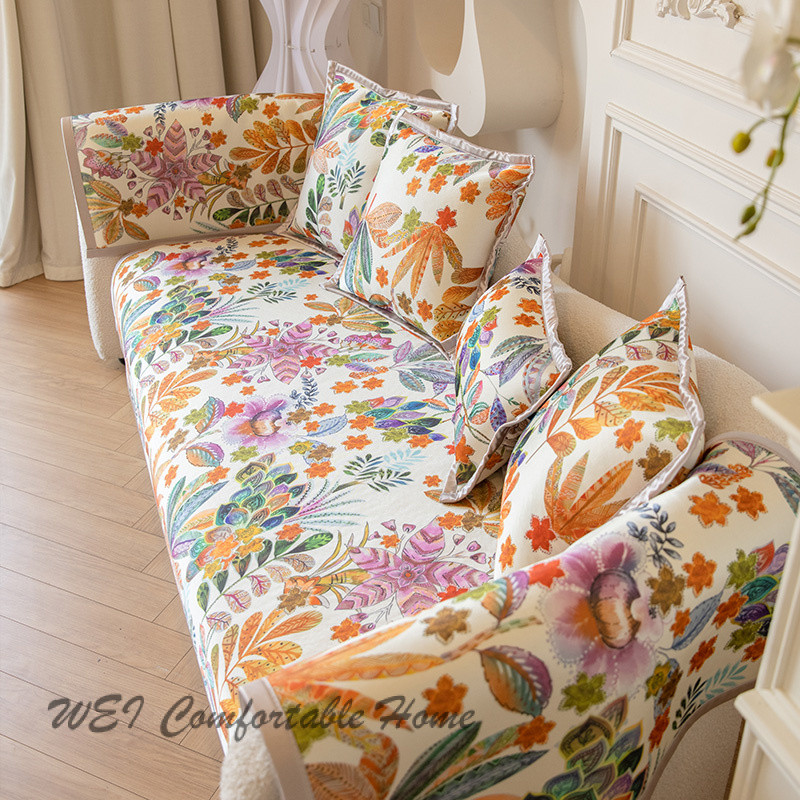 Đệm lụa lạnh bảo vệ chống bụi bẩn cho sofa phòng khách, giặt được, phong cách sang trọng nhẹ kiểu Mỹ