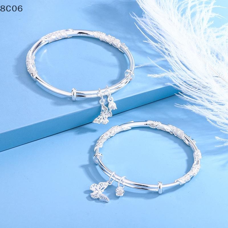 [8C06] Vòng tay kéo đẩy hoa phong cách Trung Quốc có thể điều chỉnh hình trái tim tre liên kết hoa nở vòng tay Trang sức thời trang [8C]