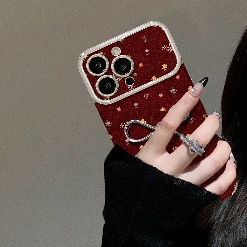 Nền Đỏ toàn màn hình nơ hoa phù hợp với 15 vỏ điện thoại da 16 cửa sổ lớn iPhone