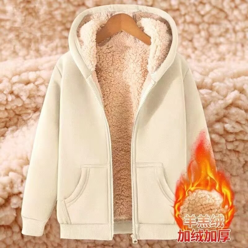 ThaliaWisp Nam Lông Cừu Có Mũ Trùm Đầu Áo Thu Đông Phong Cách Cơ Sở Lông Cừu Dày Rời Plus Kích Thước Áo Khoác